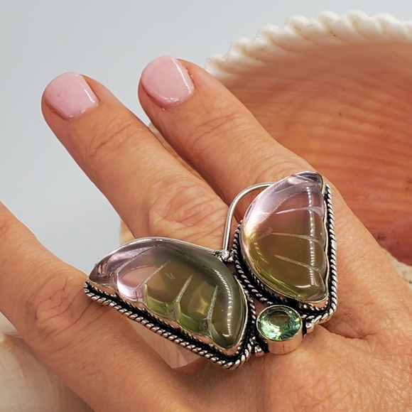 Natural Ametrine Stone Butterfly 925 Silver Ring - Picture 6 of 7